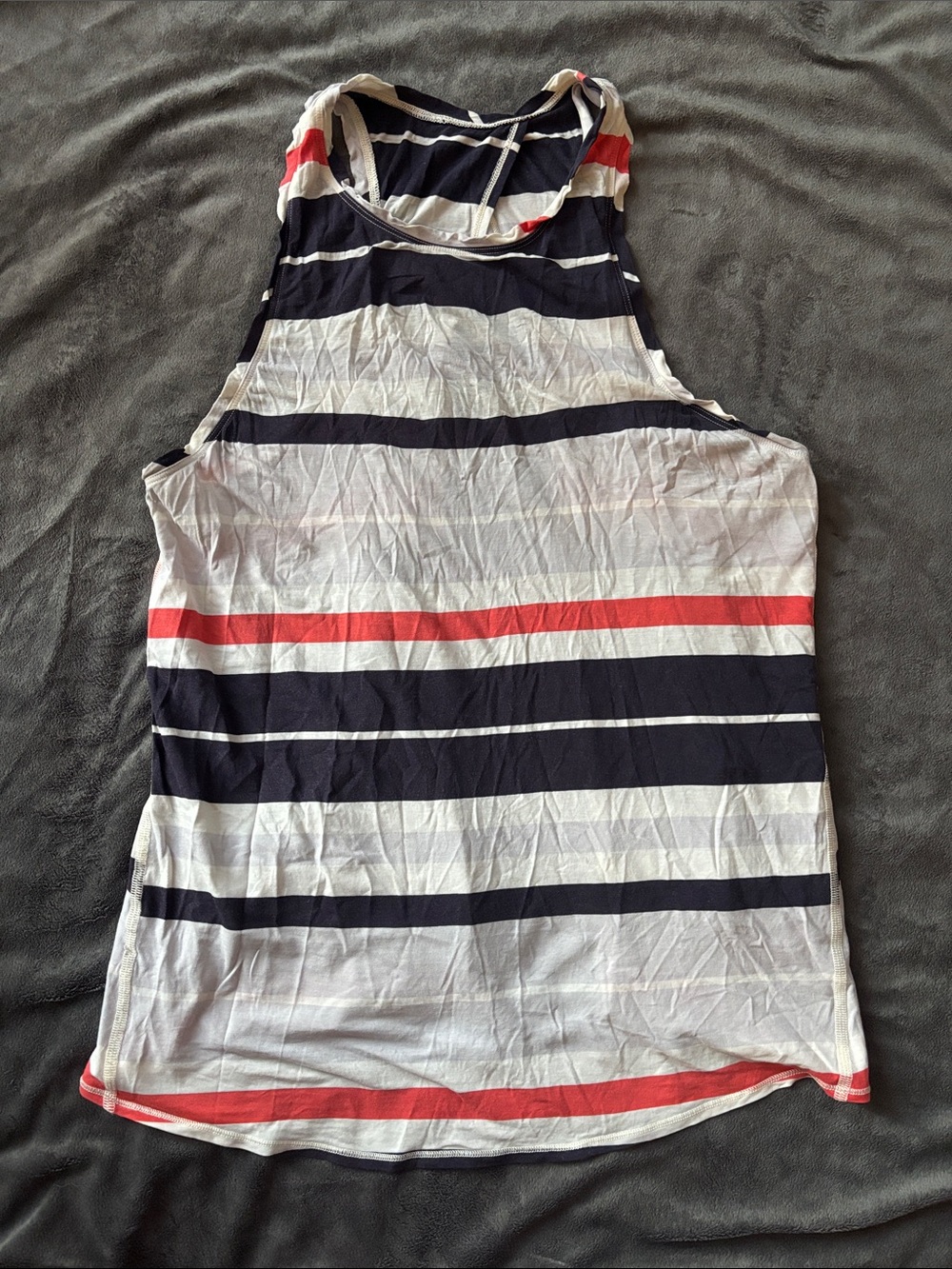 lululemon athletica Navy, White, Grey and Coral Striped Open-back Tank